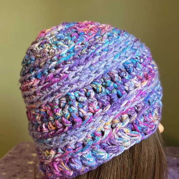 Vibrant Multicolor crochet beanie medium soft colorful acrylic yarn new - Picture 4 of 10